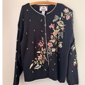 VTG Tiara International Floral Embroidered Button Cardigan Size M Gift Feminine